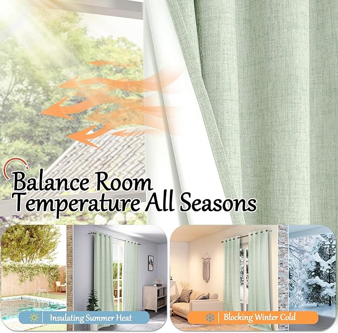 Sage Green Blackout Curtains for Living Room - Spring Linen Curtains 84 Inch Length Thermal Insulated Privacy Burlap Window Drapes for Bedroom Scandinavian Farmhouse, 2 Panels Each 52" Wide