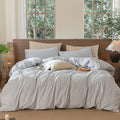 MooMee Striped Duvet Cover Set 100% Washed Cotton Linen Like Textured Breathable Durable Soft Comfy (Cornflower Blue White Pinstripes, Palatial King/Oversized King 120"x98")