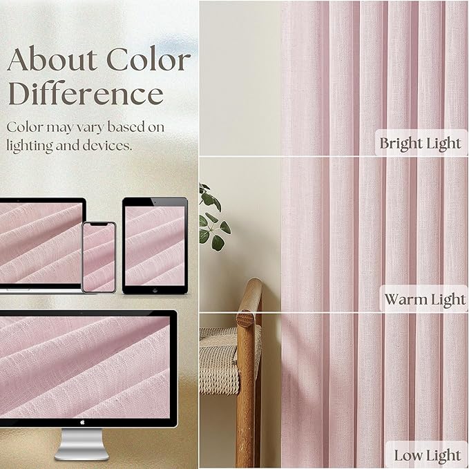 Pinch Pleat Light Pink Semi Sheer Curtains 108 Inches Long for Girls Bedroom Living Room Light Filtering Pleated Linen 108 Inch Curtains Drape Window 2 Panels Set Pink Blush Babys Nursery