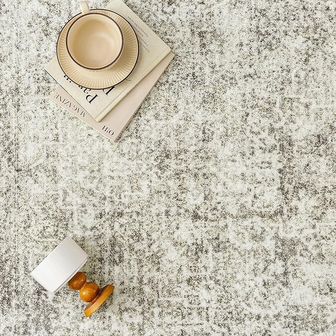 2x3 Entryway Area Rug Vintage Neutral Washable Small Carpet Indoor Non Slip Taupe Kitchen Entrance Mat Low Pile Retro Accent Distressed Throw Rug for Bathroom Bedroom Dining Living Room