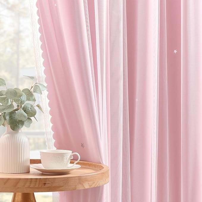 XiDi Pink Curtains for Bedroom, Girls Room Blackout Curtains, Kids Room Darkening Curtains, Light Pink Decor, 1 Panel Light Pink/34/84/1