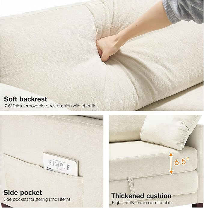51" Loveseat Sleeper Sofa Bed, Chenille Convertible Floor Sofa Bed for Small Spaces, Folding Couch Bed with Deep Seat, 2 Pillows & Solid Frame, Pull Out Floor Couch for Living Room, Beige