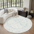 6ft Blue Round Area Rug Entryway Door Mat Circle 6x6 Kitchen Vintage Carpet Non Slip Indoor Bedroom Washable Distressed Floral Retro Accent Throw Rug Office Bathroom