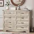 Dresser for Bedroom with 8 Drawers, 48" Wide Wood Chest of Drawers with Deep Drawers & Mental Handle, Modern Dresser TV Stand, Wooden Closet Storage Organizer for Living Room, Hallway, Entryway, Grey