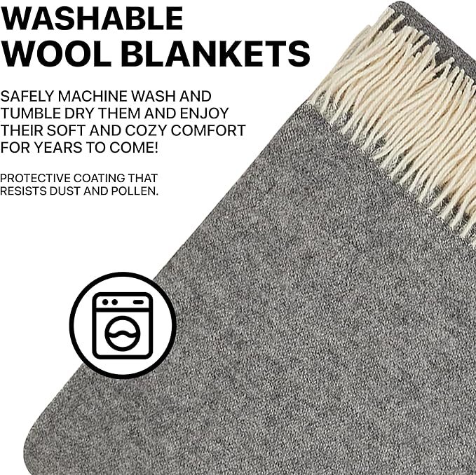 New Zealand Virgin Wool Throw Blanket, Indoor & Outdoor, Soft Blanket with Fringes, 55 x 79 in (140 x 200 cm)
