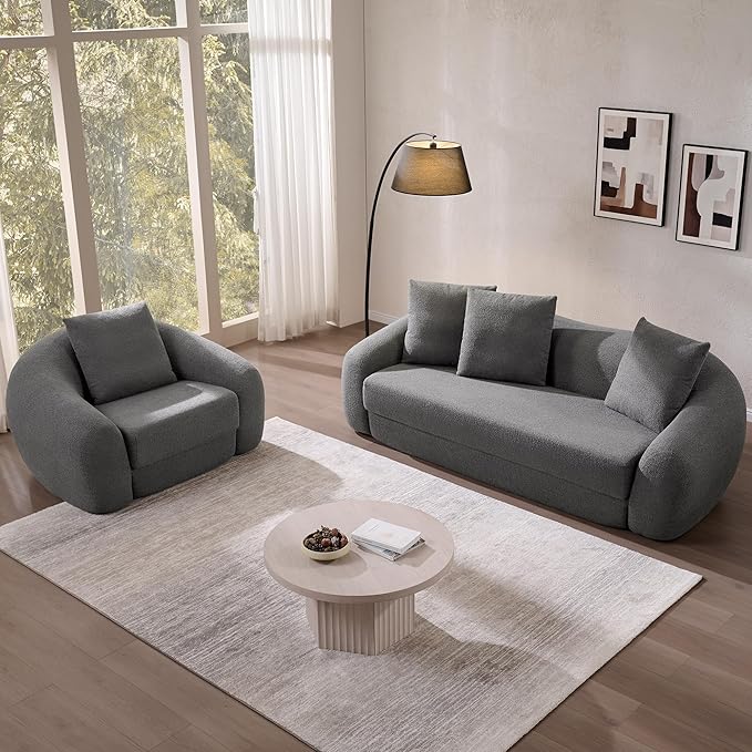 SICOTAS 90.6" Curved Convertible Sofa Couch Bed for Living Room Futon Cloud Boneless Sleeper Sofa Pull Out Floor Couch with Deep Seat 3 Seater Foam Bed No Assembly for Bedroom Apartment, Dark Grey