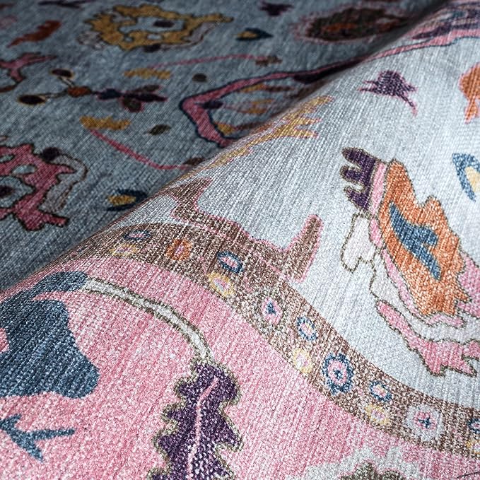 Fame Rugs Pink Beige Modern Oushak Rug 5x7, Washable Vintage Turkish Colorful Oriental Antique Inspired Area Rugs, Luxury Living Room Bedroom (390PP, 6' x 9')