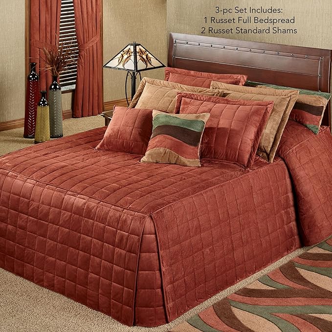 Touch of Class Camden Luxury Bedding | Warm Russet Color | Grande Fitted Bedspread | Faux Suede Box Quilted Design | Designed 3 Piece Set Includes Full Bedspread and 2 Standard Shams