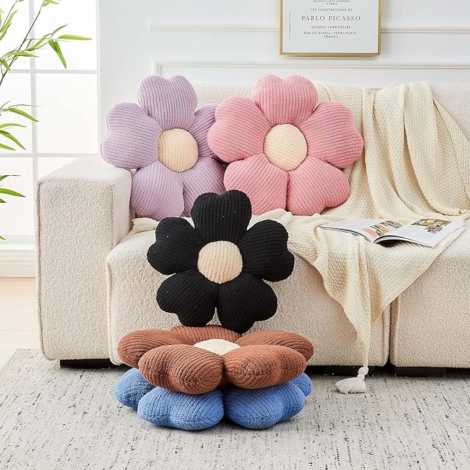 Kcvvcr Flower Throw Pillow, Cute Flower Shaped Pillow Decorative Throw Pillow for Bed Couch, Soft Daisy Pillows Floor Seating Cushion Cushions (19.6 Inch Blue)