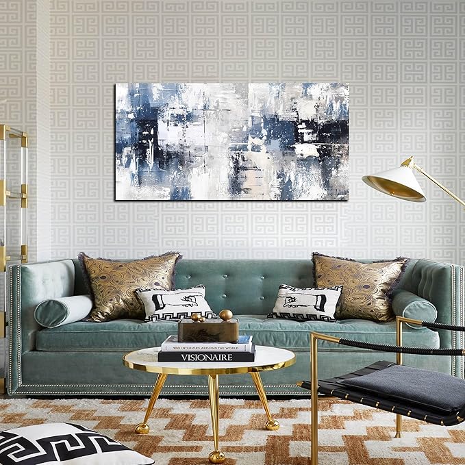 Prepeyssee White and Blue Abstract Canvas Wall Art for Living Room Bedroom Home Office Large Modern Grey Abstract Canvas Prints Picture Ready to Hang Size 20x40