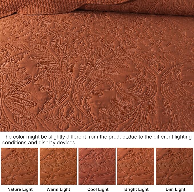 HoneiLife Oversized King Bedspreads - California King Quilt 128x120, 4-Piece Cal King Quilt Sets,Rustic Bedding Sets King Size,Extra Large Coverlets Lightweight Bed Cover for All Season Use-Rust