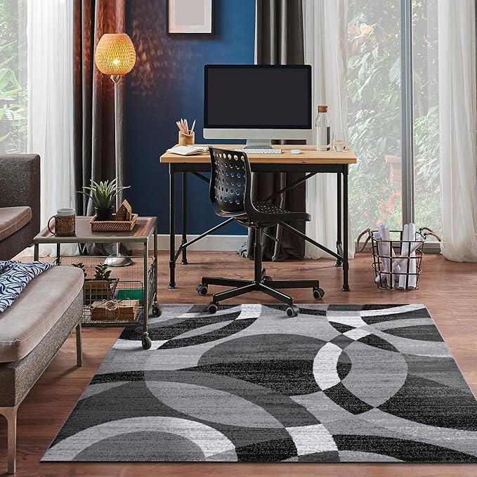 Rugshop Contemporary Abstract Circles Perfect for high Traffic Areas of Your Living Room,Bedroom,Home Office,Kitchen Square Area Rug 6'6" x 6'6" Gray