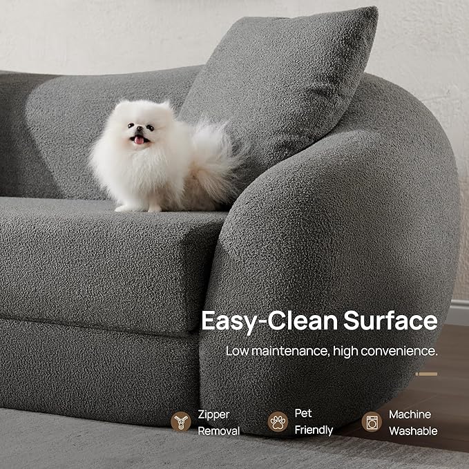 SICOTAS 90.6" Curved Convertible Sofa Couch Bed for Living Room Futon Cloud Boneless Sleeper Sofa Pull Out Floor Couch with Deep Seat 3 Seater Foam Bed No Assembly for Bedroom Apartment, Dark Grey