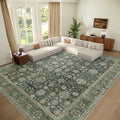 Washable 10x14 Area Rugs for Living Room, Boho Non-Slip Vintage Distress Large Rugs for Bedroom Dining Room Office, 0.3" Neutral Oriental Throw Thin Carpet, Sage Green/Blue/Multi