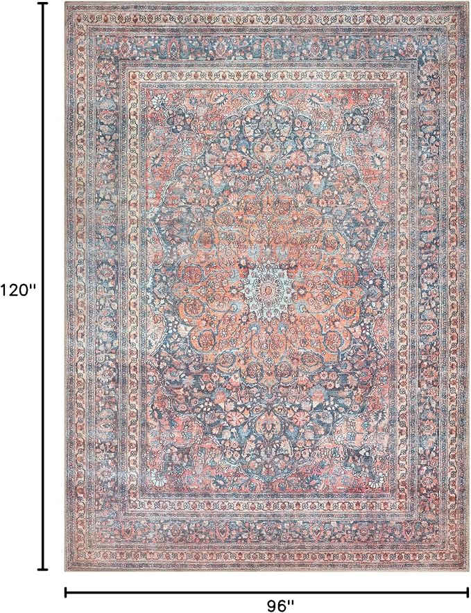 Bloom Rugs Washable Non-Slip 8' x 10' Rug - Multicolor Traditional Medallion Area Rug for Living Room, Bedroom, Dining Room, and Kitchen - Exact Size: 8' x 10'