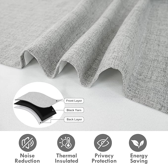 DriftAway Double Layer Linen Blackout Tie Up Curtains Thermal Insulated Fully Lined Balloon Roman Shade Bathroom Window Adjustable Rod Pocket for Small Window 39 Inch by 55 Inch Gray