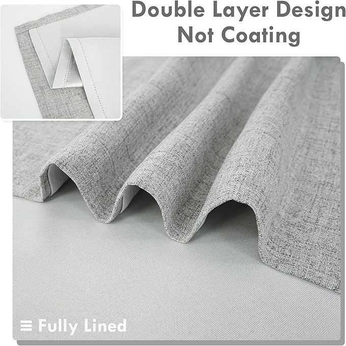 DriftAway Double Layer Linen Blackout Tie Up Curtains Thermal Insulated Fully Lined Balloon Roman Shade Bathroom Window Adjustable Rod Pocket for Small Window 45 Inch by 63 Inch Gray