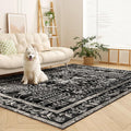Area Rugs 6x9, Machine Washable Rugs 6x9 Black Large Rug Indoor Floor Non Silp Carpet Distressed Vintage Rug for Bedroom Dining Room Home Office | Black