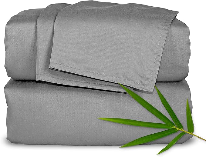 Pure Bamboo Split King Sheets, Genuine 100% Organic Viscose Derived from Bamboo Bed Sheet Set, Soft & Cooling, Double Stitching, 2 Fitted Sheets (Split King, Stone Grey)