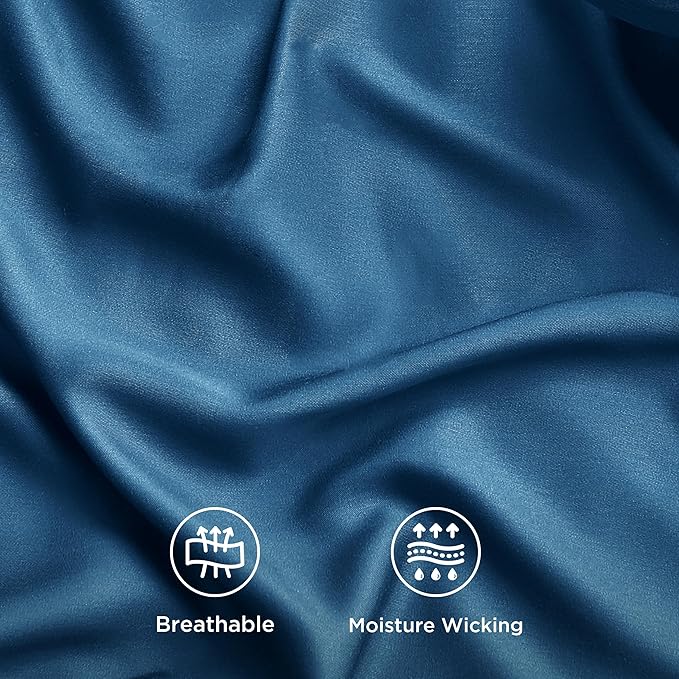 Bedsure Cooling Sheets Twin, Rayon Derived from Bamboo, Breathable & Soft Twin Sheets Set, Deep Pocket Up to 16 Inches, Hotel Luxury Silky Bedding for Hot Sleepers, Teal