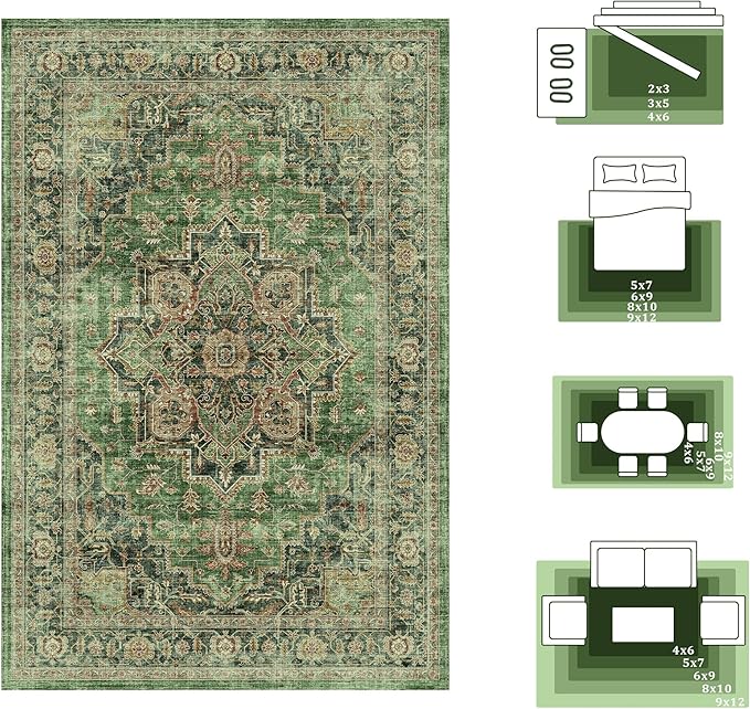 3x5 Area Rug Vintage Rugs for Indoor Entrance Stain Resistant Washable Entryway Rug Ultra Soft Low Pile Lightweight Carpet Faux Wool Rugs for Living Room Bedroom Playroom Home Office