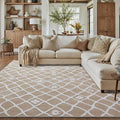Beige 8x10 Area Rug Moroccan Shag Living Room Washable Carpet Soft Non Shedding Neutral Boho Plush Pile Modern Large Throw Rug for Office Bedroom Dining Room Playroom