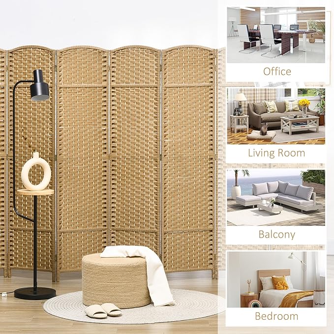 HOMCOM Room Divider, 8 Panel Folding Privacy Screen, 5.6' Tall Freestanding Wall Partition for Home Office, Bedroom, Nature Wood