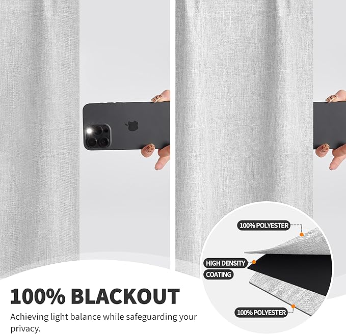 WdFour 42x84 Inch Blackout Curtains - Thermal Insulated Pinch Pleated Drapes, 100% Light Blocking, Extra Long Back Tab Panels for Bedroom & Living Room, Pack of 2 (Greyish White)