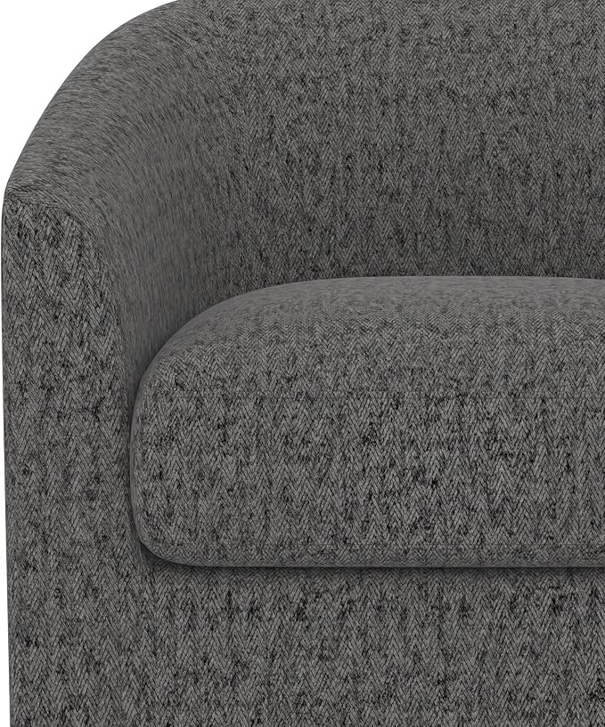 Swivel Barrel Accent Chair with Solid Wood Base, Round Fabric Living Room Arm Chairs, Modern Upholstered Comfty Reading Nook Chairs for Bedroom, Club Armchair, Single Sofa Side Chair, Grey
