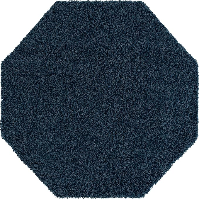 Unique Loom Solid Shag Collection Area Rug (6' 1" Octagon, Sapphire Blue/ Navy Blue)