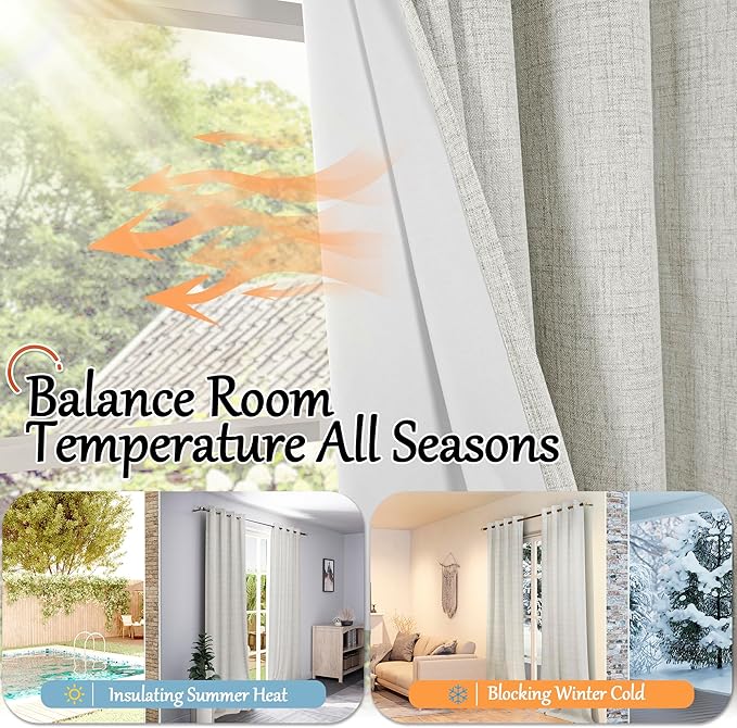Linen Blackout Curtains for Bedroom Narrow Window, Thermal Insulated Complete Light Blocking Privacy Soundproof Small Curtains for Basement, Each 38 Inch Wide 63 Inch Length 2 Panels, Light Grey