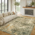 Area Rug 6x9 Brown Washable Non-Slip Lightweight Floral Vintage Distress Print Rug for Living Room Low Pile Soft Throw Indoor Carpet for Office College Dorm Laundry Dining Room Bedroom