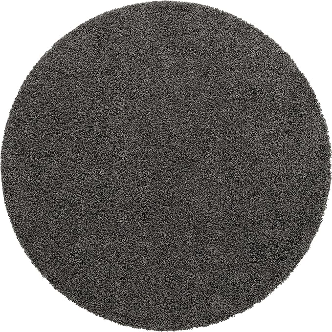 Unique Loom Solid Shag Collection Area Rug (7' 1" Round, Graphite Gray)