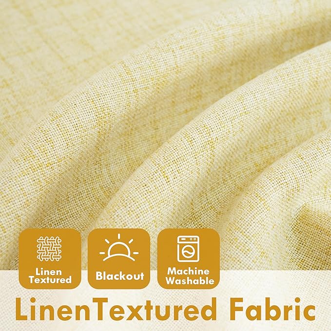 DriftAway Double Layer Linen Blackout Tie Up Curtains Thermal Insulated Fully Lined Balloon Roman Shade Bathroom Window Adjustable Rod Pocket for Small Window 25 Inch by 47 Inch Yellow