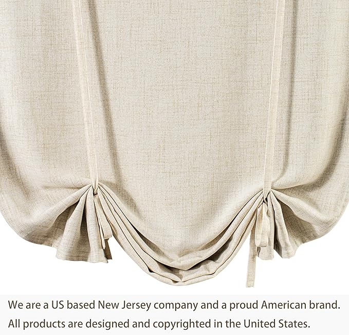 DriftAway Double Layer Linen Blackout Tie Up Curtains Thermal Insulated Fully Lined Balloon Roman Shade Bathroom Window Adjustable Rod Pocket for Small Window 31 Inch by 47 Inch Beige