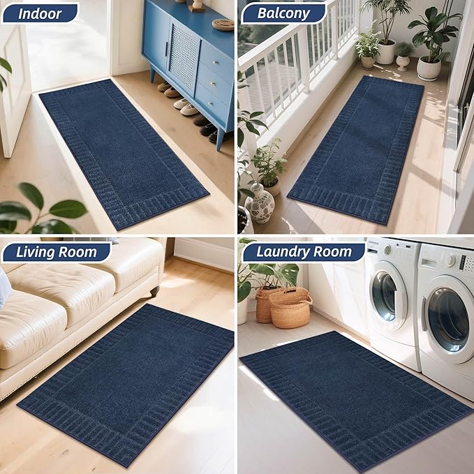BEQHAUSE Door-Mat-Non-Slip Dirt Trapper Door Mats Low-Profile Front Door Mat Absorbent Floor Mats for Entryway Washable Mud Resistant Home Entrance Doormat,Navy Blue,24"x60"