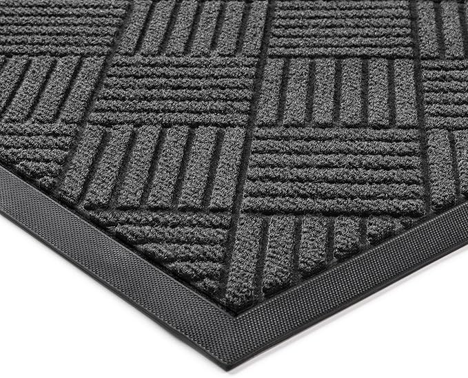 Front Door Mat, Heavy Duty Indoor Outdoor Doormat, 60" x 36" Low Profile Outdoor Mats for Home Entrance, Stain and Fade Resistant Welcome Mat Ideal for High Traffic Area, Diamond Grey