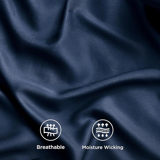 Bedsure Queen Sheet Set, Rayon Derived from Bamboo, Cooling Sheets, Breathable & Soft, Deep Pocket Up to 16 Inches, Hotel Luxury Silky Bedding for Hot Sleepers, Navy
