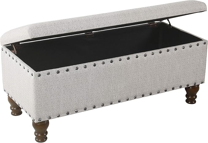HomePop Large Storage Bench with Nailhead Trim -Gray Woven