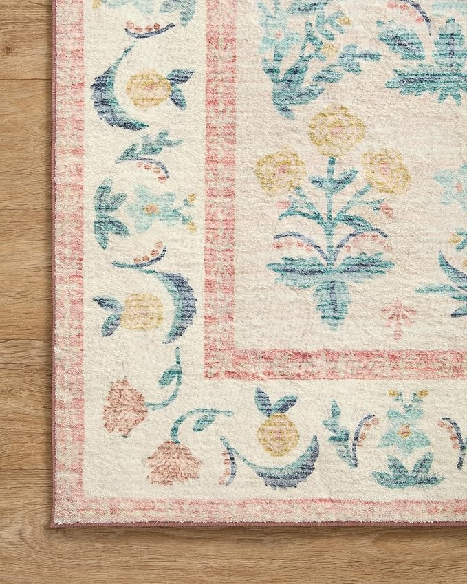 Loloi Rifle Paper Co. Eden Collection EDE-01 Mughal Rose Blush 5'-0" x 7'-6" Area Rug feat. CloudPile™