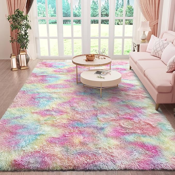 Ophanie Rainbow Colorful Rugs for Living Room 5x8, Unicorn Fluffy Shag Fuzzy Plush Soft Carpets, Floor Shaggy Area Rugs for Bedroom, Carpet for Kids Girls Dorm Nursery Home Decor Aesthetic