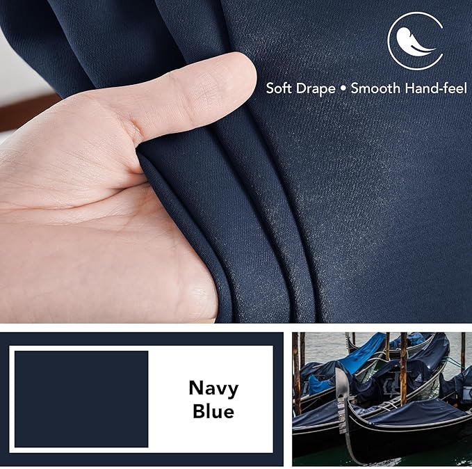 Deconovo Blackout Curtains, Thermal Insulated, W38 x L45 2 Panels, Back Tab, Machine Washable, Room-Darkening Drapes for Bedroom/Living Room Navy Blue