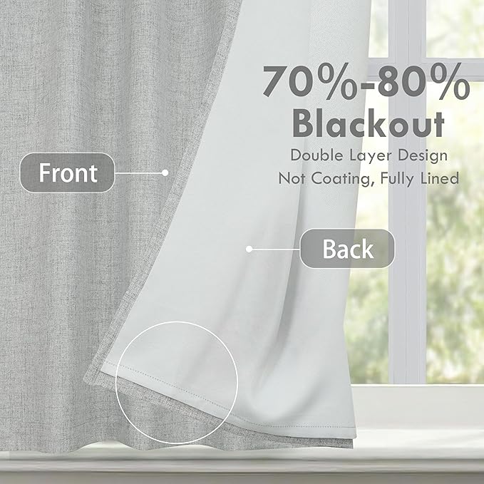 DriftAway Double Layer Linen Blackout Tie Up Curtains Thermal Insulated Fully Lined Balloon Roman Shade Bathroom Window Adjustable Rod Pocket for Small Window 39 Inch by 55 Inch Gray