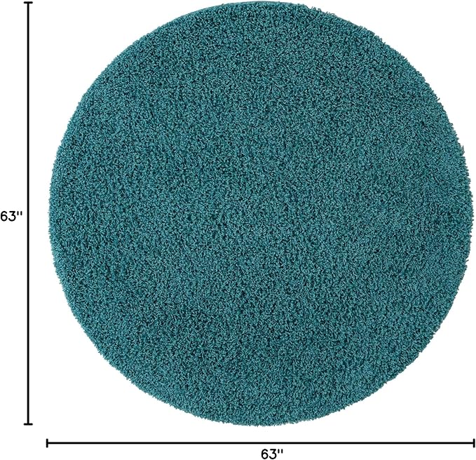 Unique Loom Solid Shag Collection Area Rug (5' 3" Round, Deep Aqua Blue)