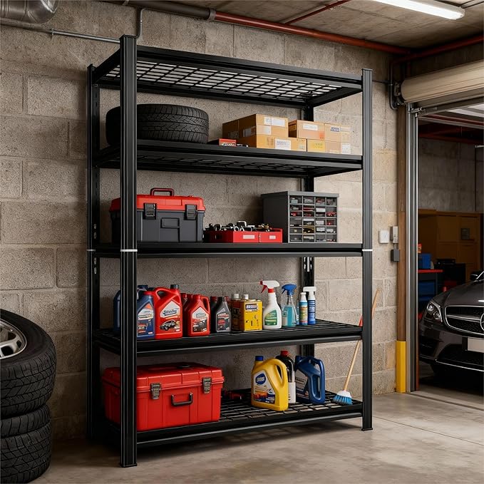 48''W Wire Garage Metal Shelving, 3020 Lbs Heavy-Duty Garage Storage Shelves, 5-Tier Adjustable Reinforced Shelves for Laundry Rooms, Basements, Kitchens&Outdoor (48''W*24''D*72''H)