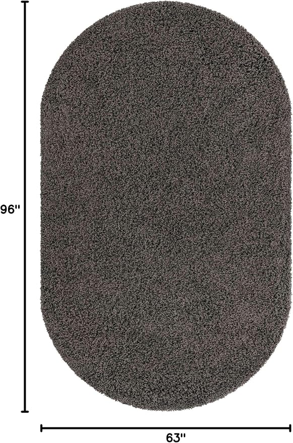 Unique Loom Solid Shag Collection Area Rug (5' 3" x 8' Oval, Graphite Gray)