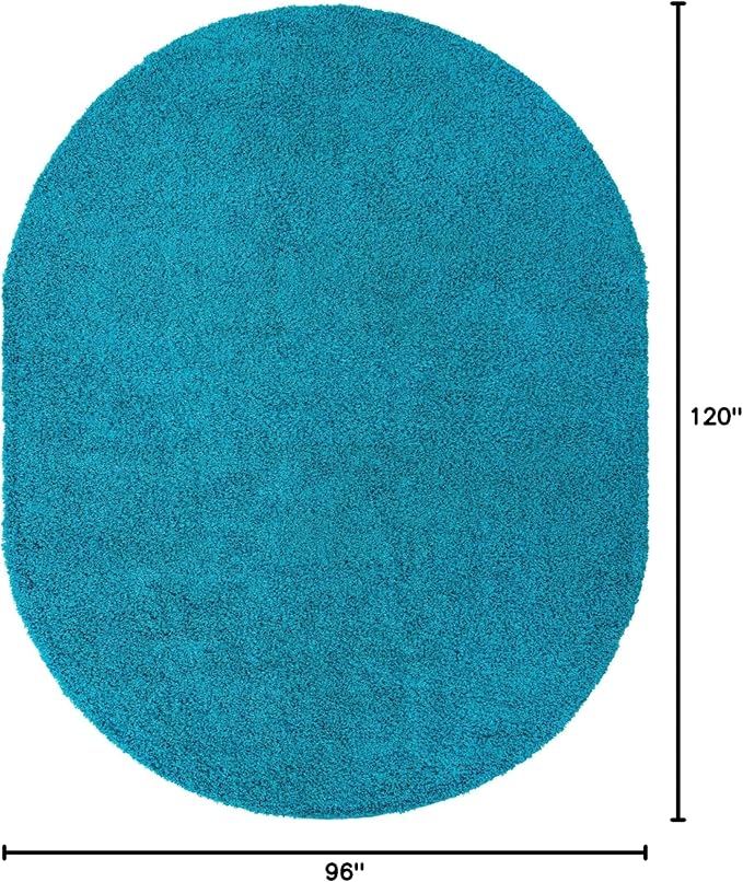 Unique Loom Solid Shag Collection Area Rug (8' x 10' Oval, Turquoise)