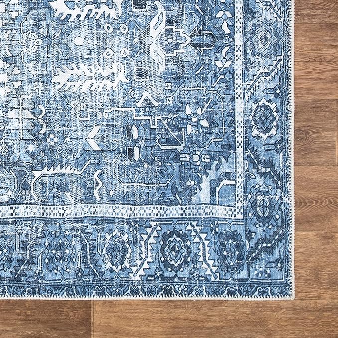 Bloom Rugs Washable Non-Slip 9' x 12' Rug - Blue Traditional Area Rug for Living Room, Bedroom, Dining Room, and Kitchen - Exact Size: 9' x 12'
