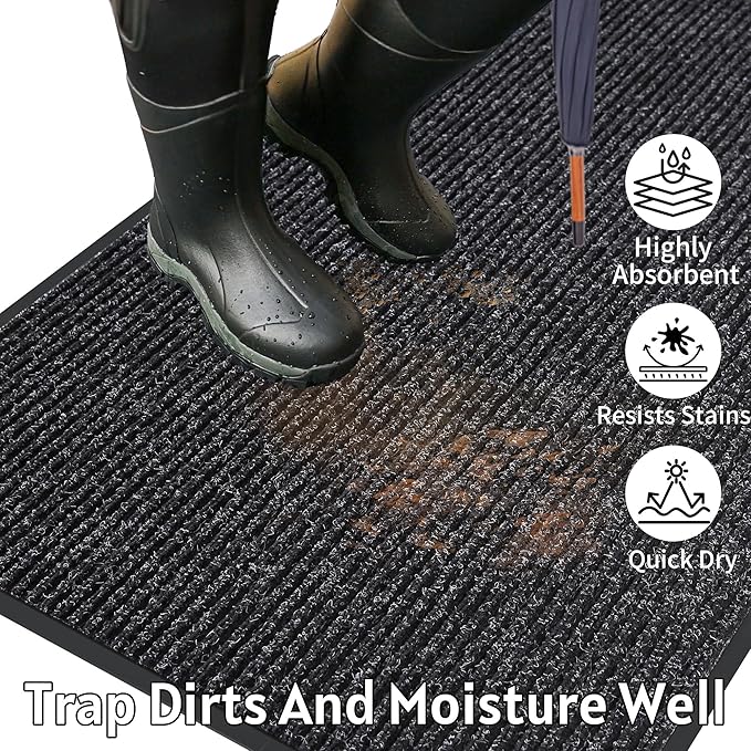 Front Door Mat Indoor Outdoor Entrance, 36" x 72" All-Season Heavy Duty Waterproof Doormat, Non-Slip Absorbent Entryway Mat, Easy to Clean, Low Profile Commercial Floor Mat for Indoor Outdoor