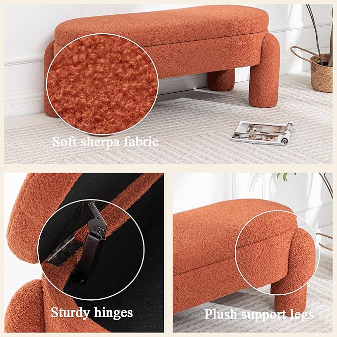 Ottoman with Storage, Large Foot Rest Ottoman Storage Bench,End of Bed Bench,Upholstered Seating,for Entryway, Hallway, Living Room,Bedroom (Orange)